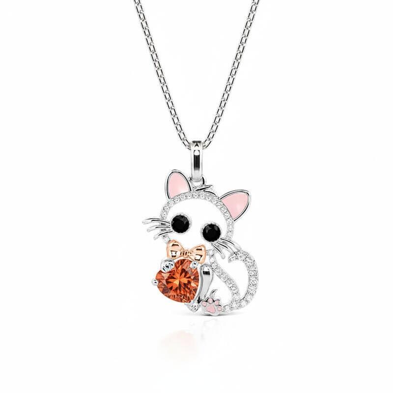 Jeulia Hug Me Custom Hollow Cat Necklace With Birthstone