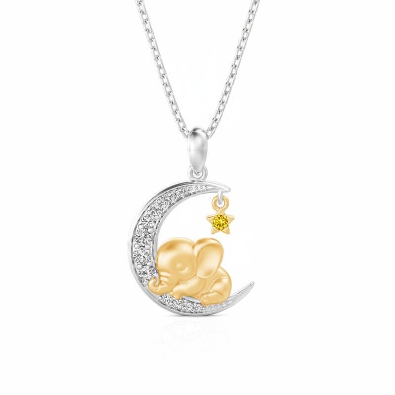 Jeulia Luna Astra Custom Birthstone Elephant Moon and Star Necklace