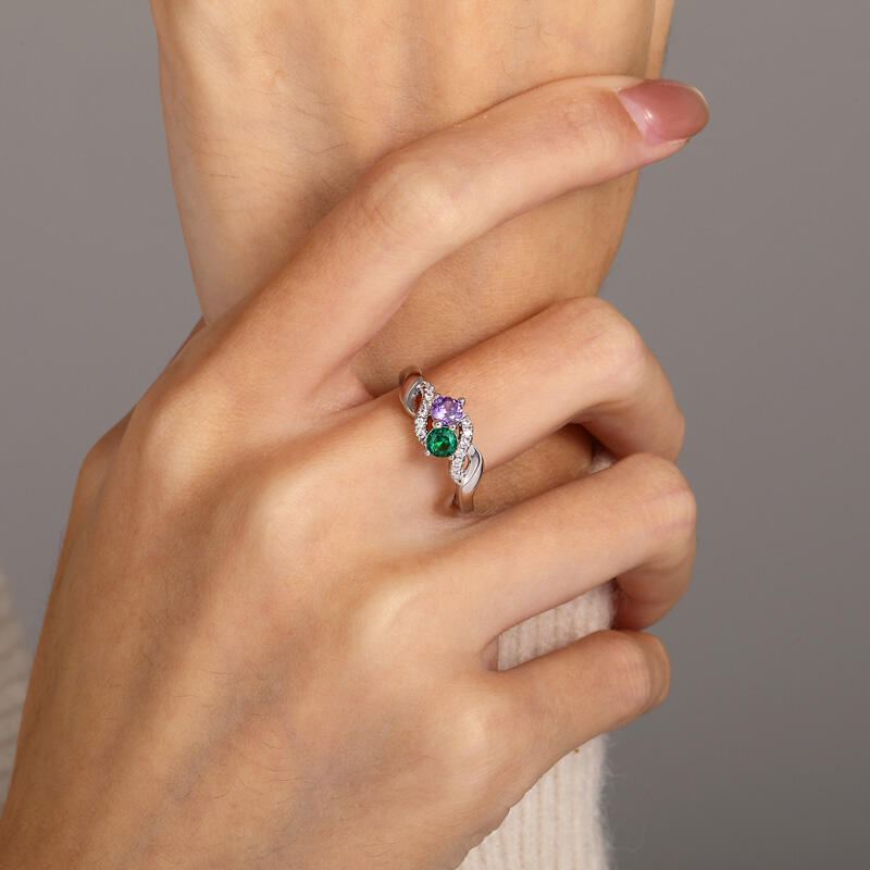 Jeulia Custom Twist Round Cut Two Birthstone Ring