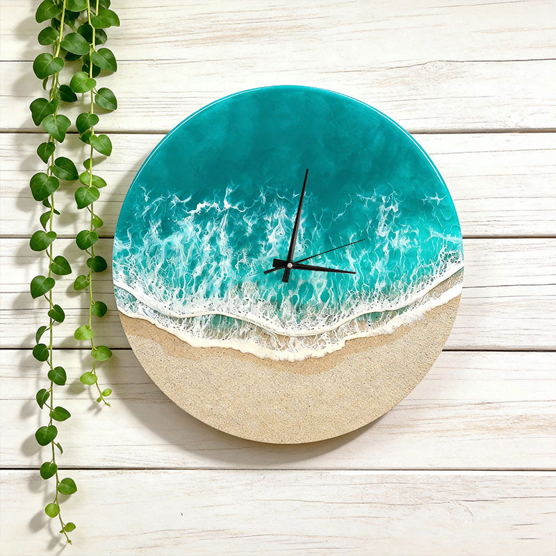 Serene Coastal Wave Resin Wall Clock Handcrafted Housewarming Art - Reslol