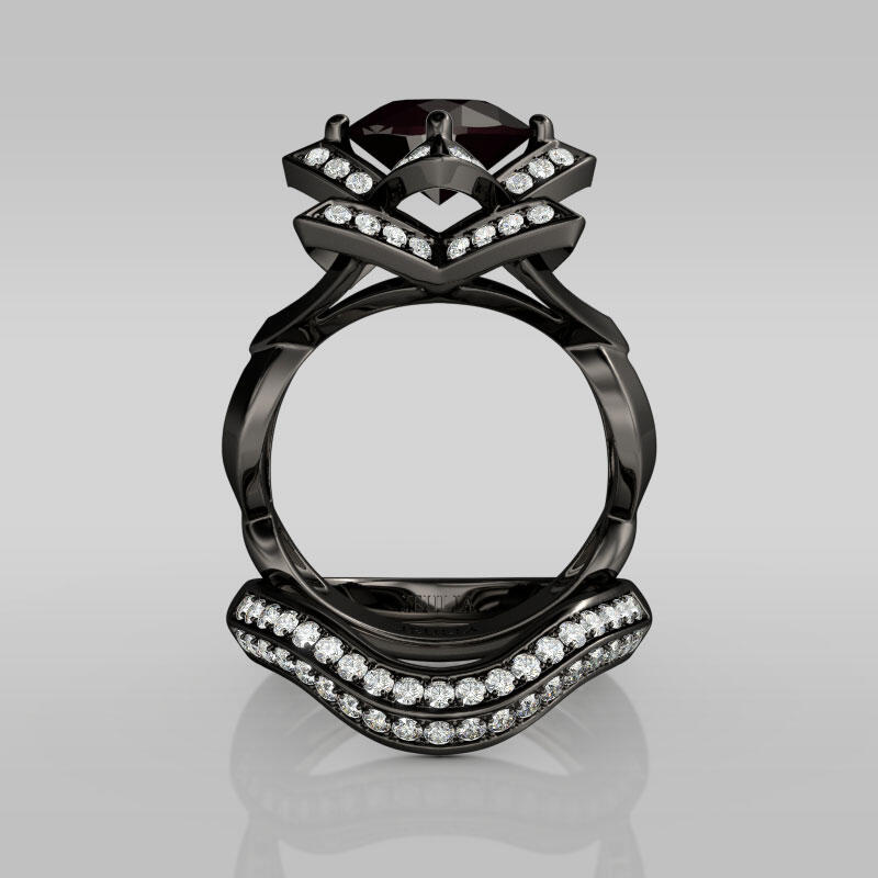 Jeulia Lotus Halo Round Cut Sterling Silver Ring Set