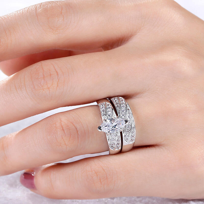 Jeulia Marquise Cut Sterling Silver Ring Set