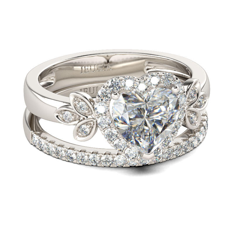 Jeulia Conjunto De Anillos Con Halo De Talla Cordiforme En Plata De Ley