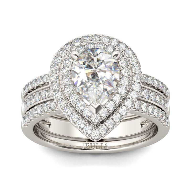 Jeulia Double Halo Pear Cut Sterling Silver Ring Set