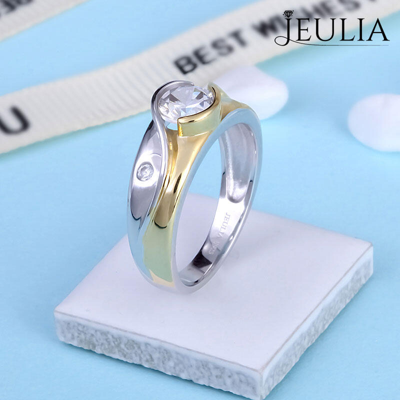Jeulia Dwukolorowy Pierścionek Srebrny z Okrągłym Szlifem