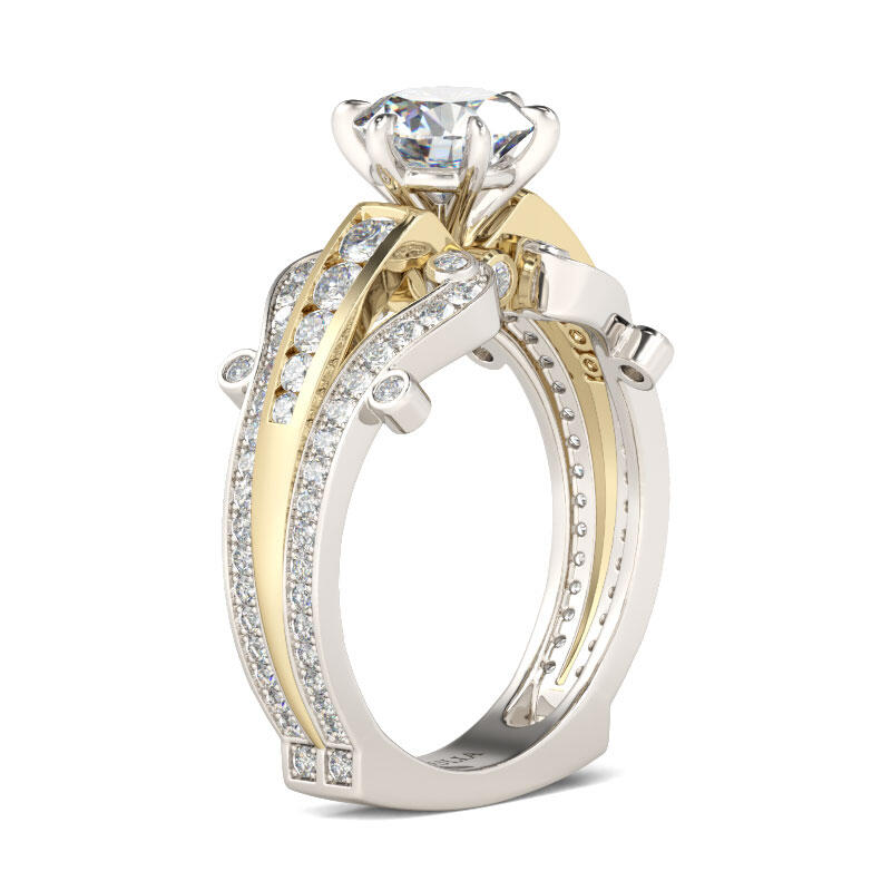 Jeulia Two Tone Round Cut Sterling Silver Ring