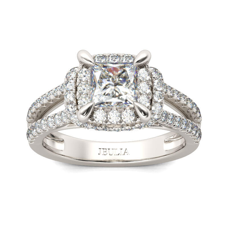 Jeulia Split Shank Princess Cut Sterling Silver Ring