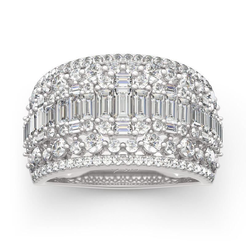 Jeulia Classic Emerald and Round Cut Sterling Silver Band