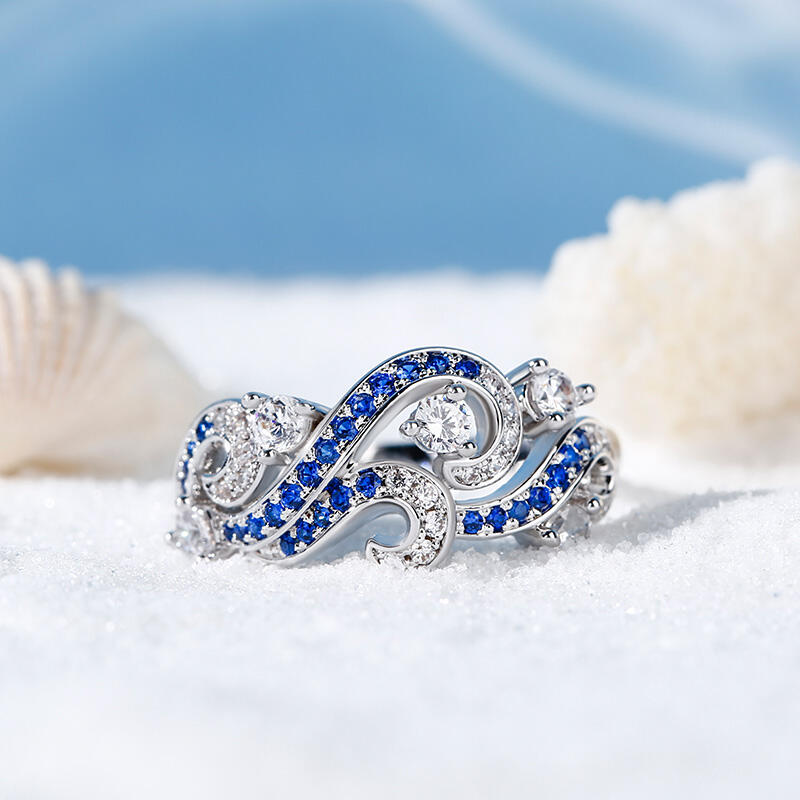 Jeulia "Life Reminder" Ocean Waves Design Sterling Silver Ring