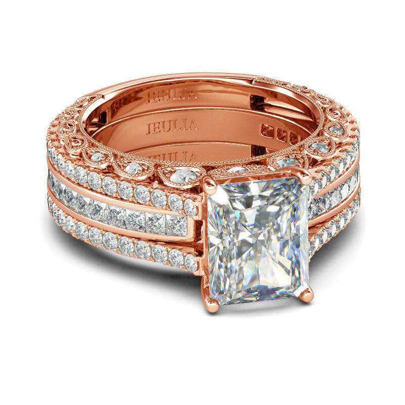 Jeulia Interchangeable Radiant Cut Sterling Silver Ring Set