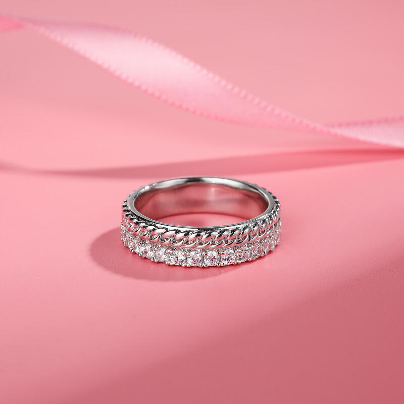 Jeulia Chain Design Round Cut Sterling Silver Women's Band