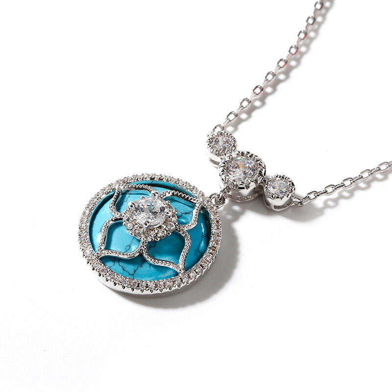 Jeulia "Lucky Choice" Flower Turquoise Sterling Silver Necklace