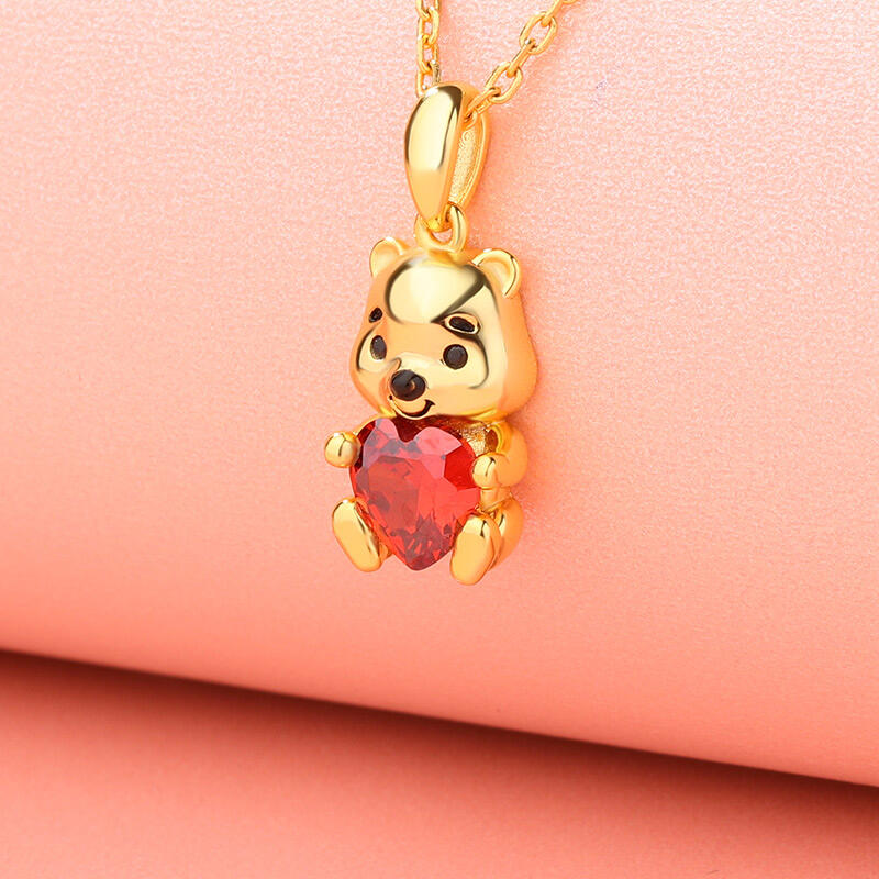 Jeulia Hug Me "Much-loved Bear" Heart Cut Sterling Silver Necklace