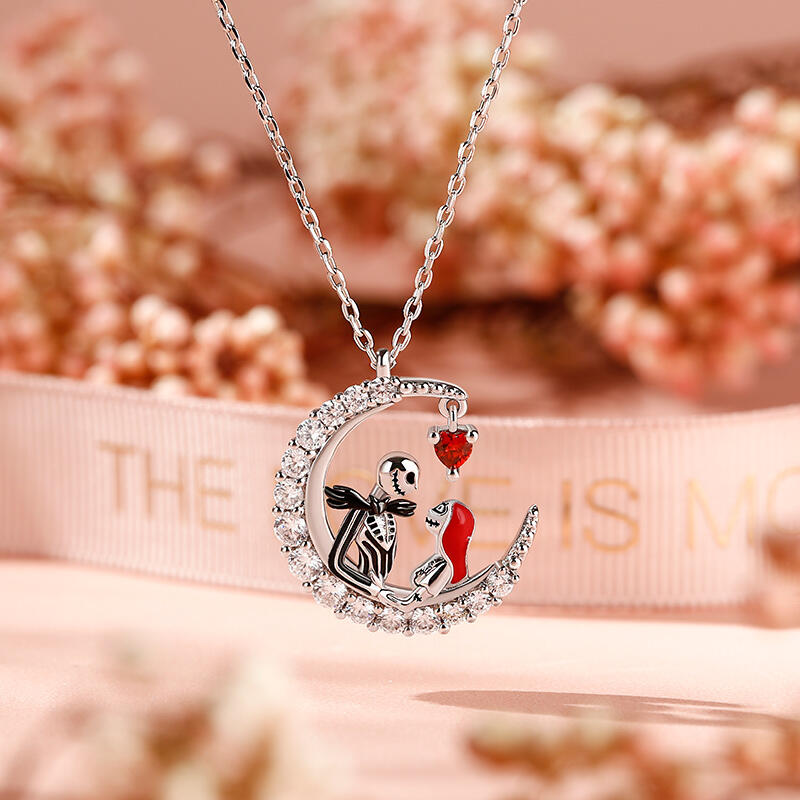 Jeulia Collar del amor eterno de la pareja de calaveras con corte de corazón de plata de ley