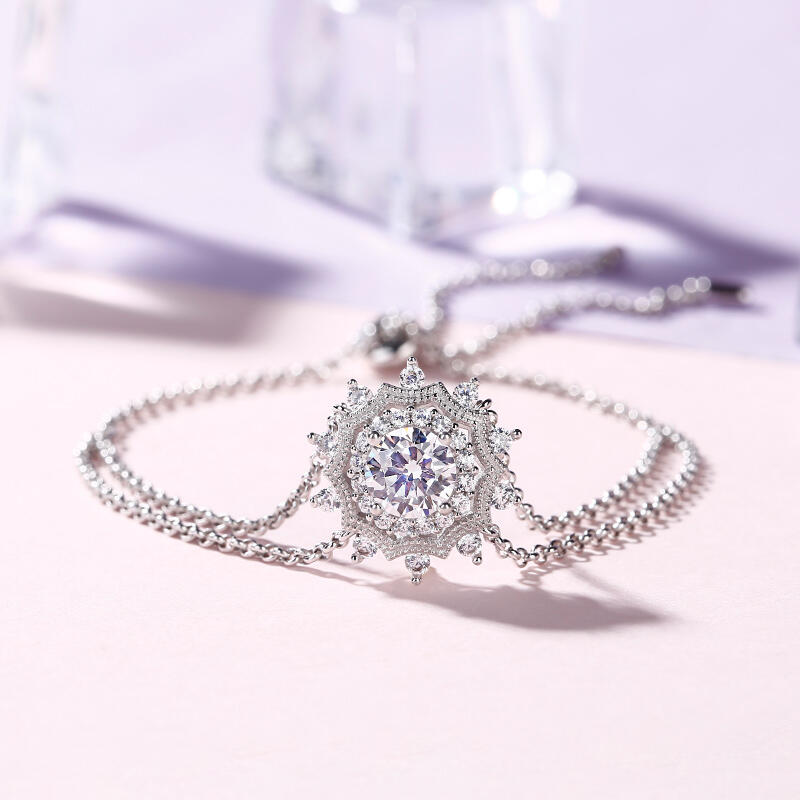 Jeulia "Zimowa miłość" Śnieżynka Okrągły Szlif Bransoletka Srebrna