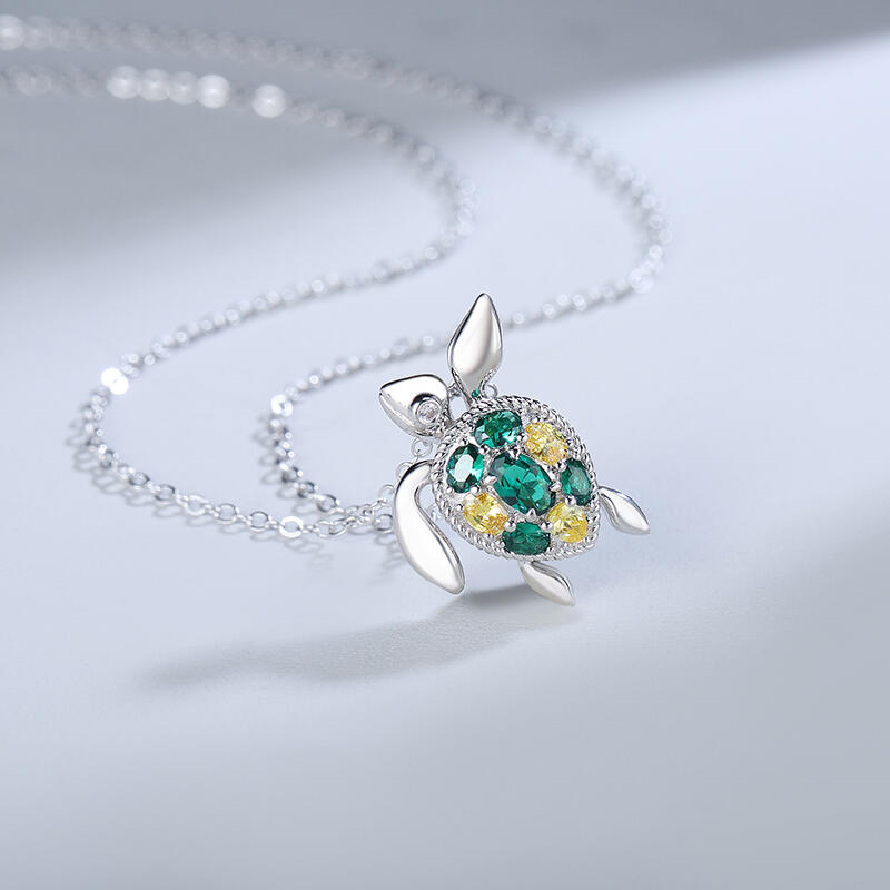 Jeulia "Colorful Turtle" Personalized Sterling Silver Necklace