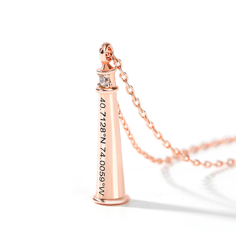 Jeulia "Luz de guía" Collar de plata esterlina personalizado de corte redondo con diseño de faro