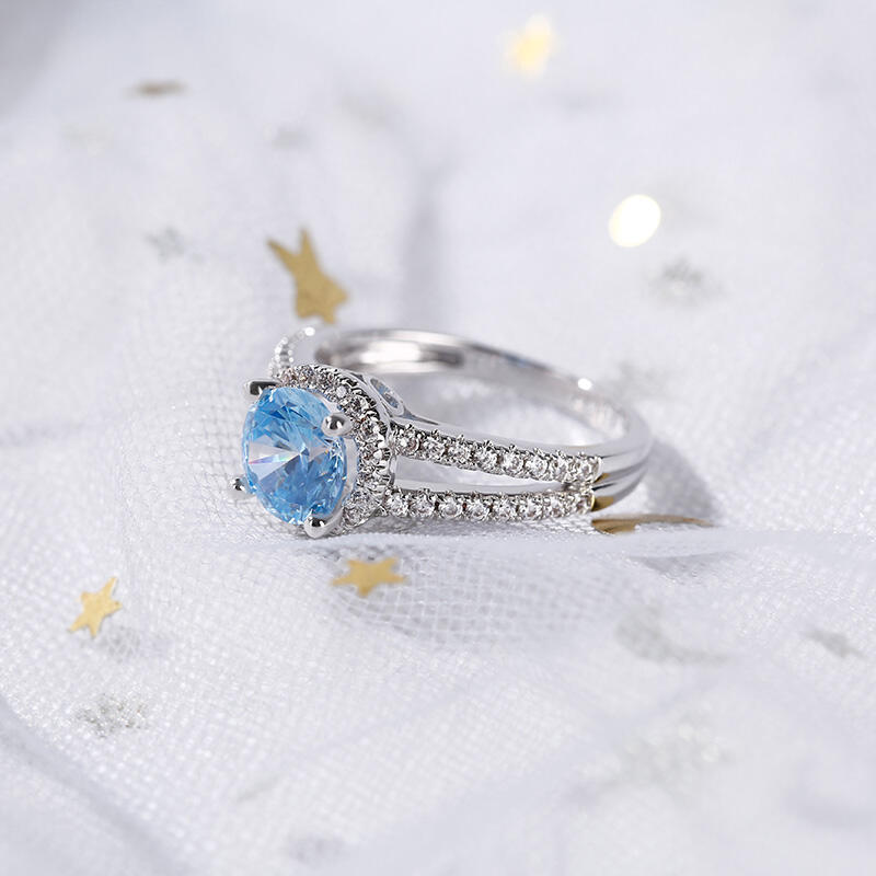 Jeulia Halo Round Cut Sterling Silver Ring