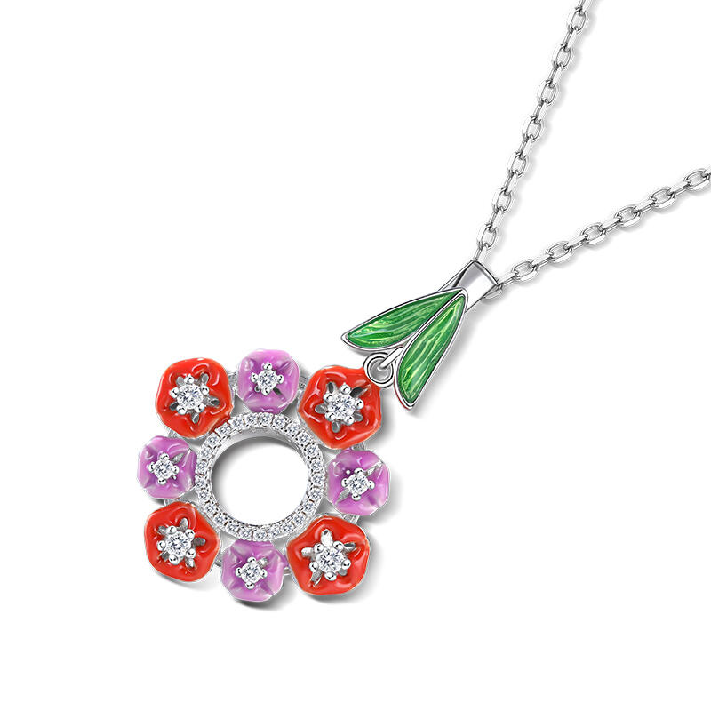 Jeulia Dreamy Garden "Colorful Day" Flower Enamel Sterling Silver Necklace