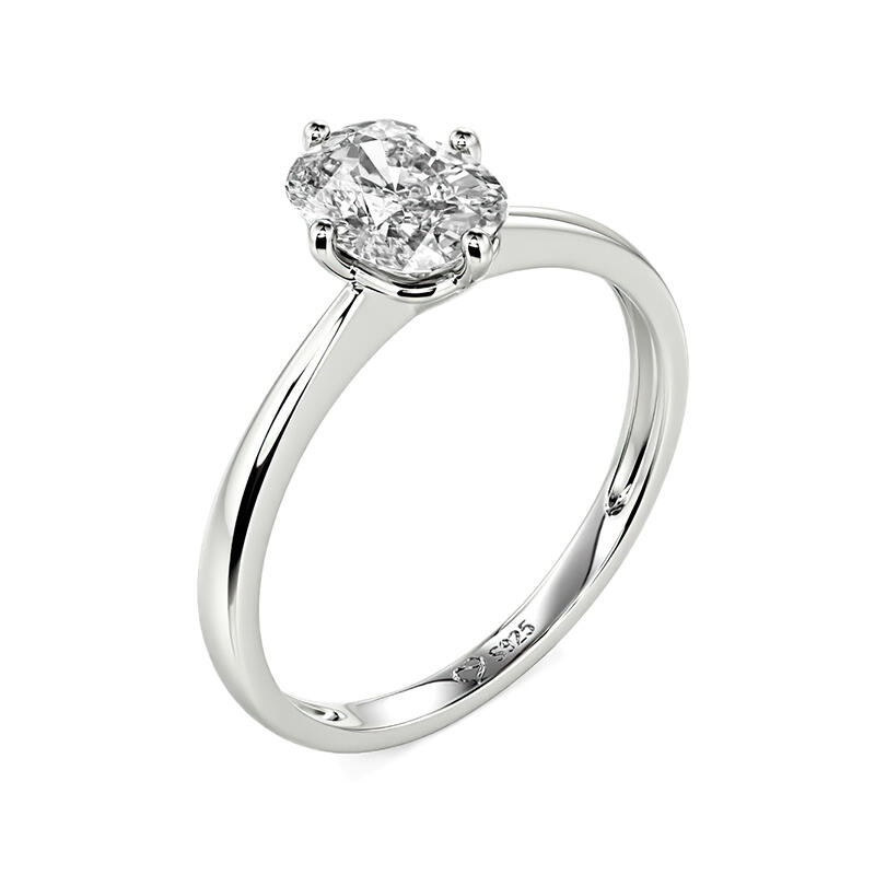 Jeulia Fat Oblong Solitaire Sterling Silver Engagement Ring