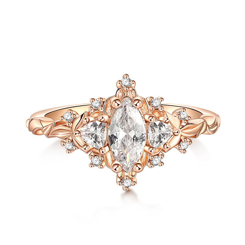 Jeulia Anillo de Compromiso de Marquesa Vintage Tres Piedras Plata