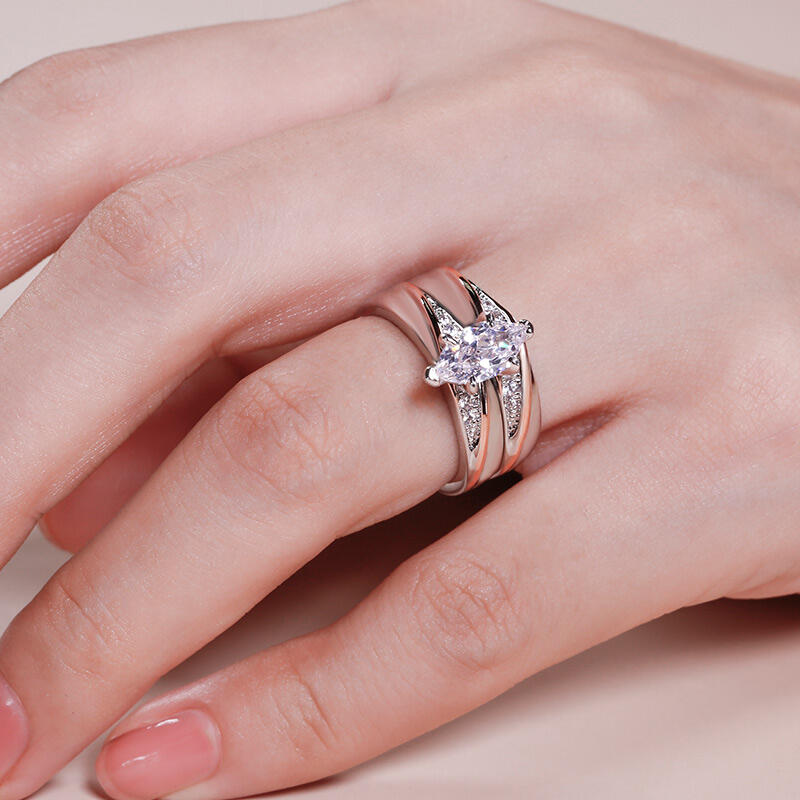 Jeulia Anillos De Plata Esterlina Diagonal Marquesa Set De Con Piedra