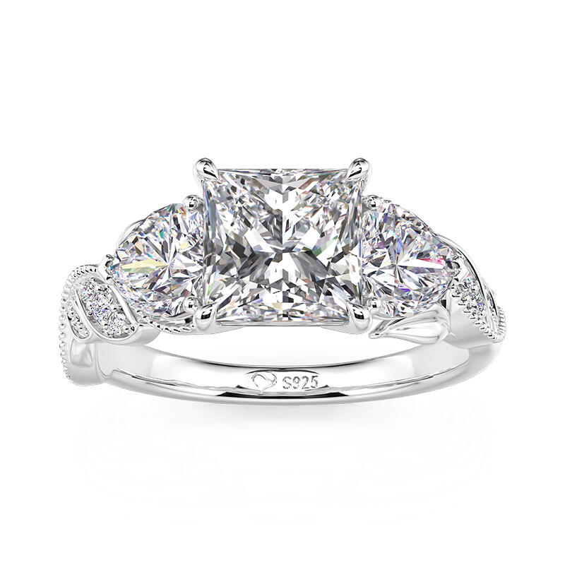 Jeulia Twist Leaf Vine Heart Design Three Stone Engagement Ring