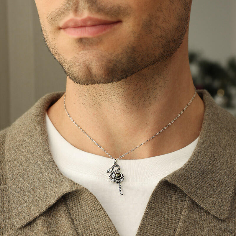 Jeulia Snake Design Personalized Photo Projection Sterling Silver Necklace