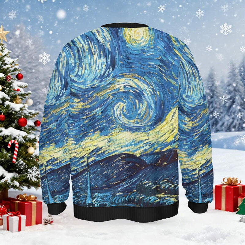 Personalisierter hässliche Weihnachtspullover Unisex Individuelles Foto Sternennacht-Kunststil-Design Kreatives Geschenk für Paare
