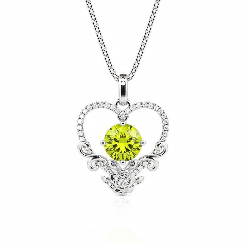 Jeulia Custom Birthstone Necklace Heart with Roses