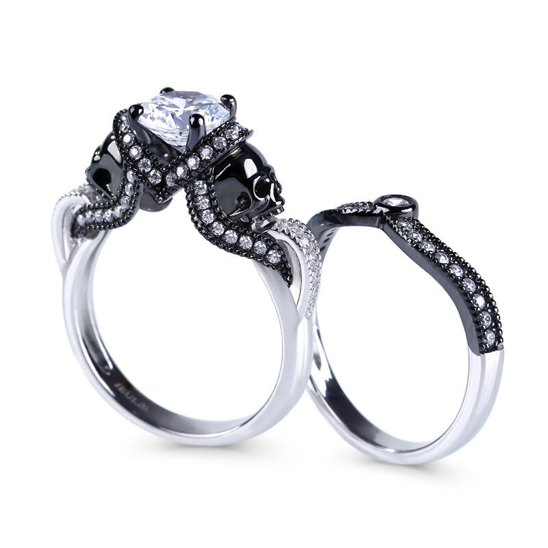 جوليا خاتم جمجمة قطع دائري من الفضة الإسترليني متشابك بلونين