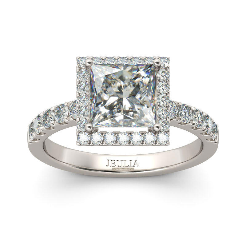 Jeulia Classic Halo Princess Cut Sterling Silver Ring