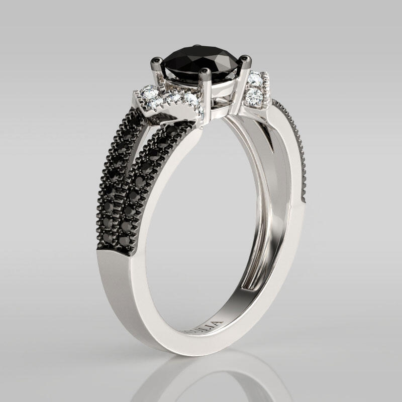 Jeulia Pierścionek Srebrny z Dzielonym Trzonkiem o Szlifie Okrągłym