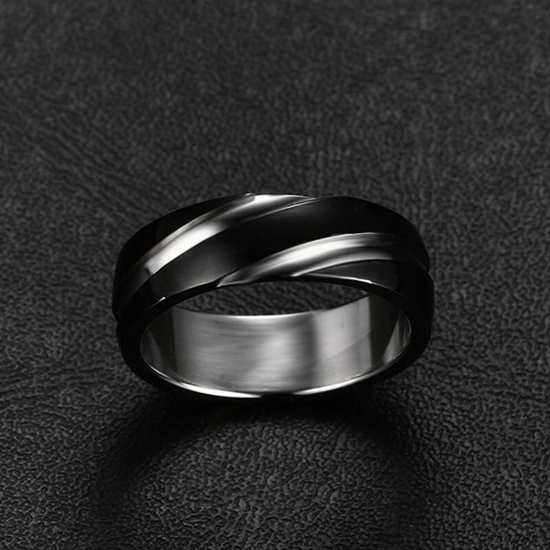 Jeulia Black Simple Titanium Steel Men's Band