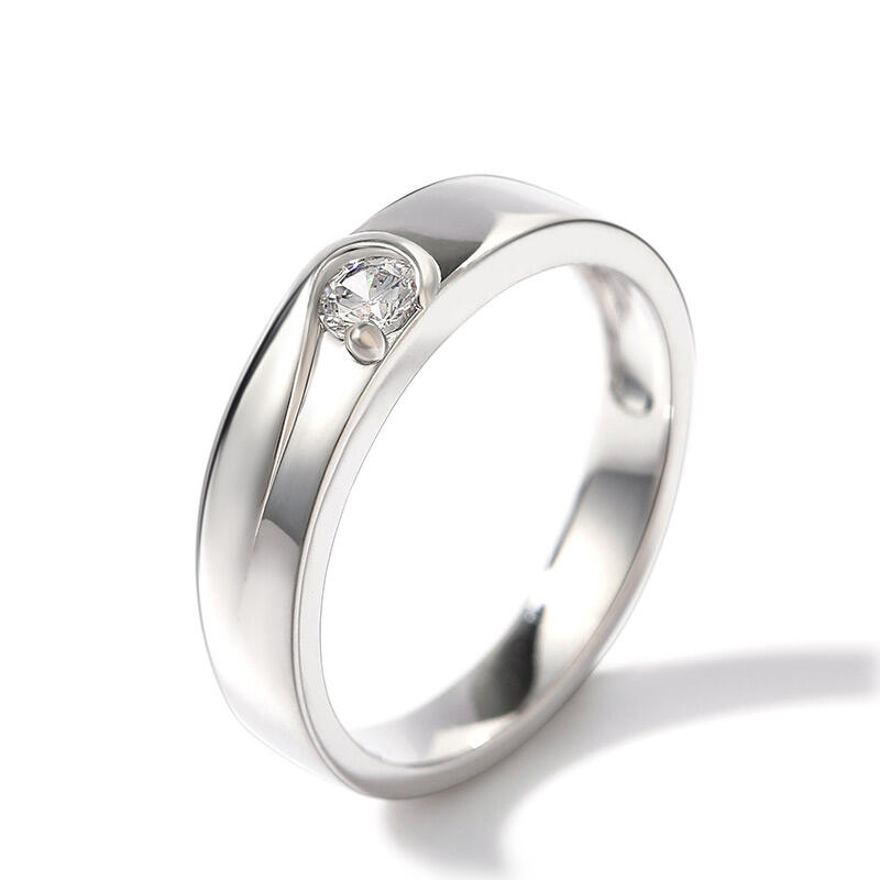 Jeulia Simple Round Cut Sterling Silver Men's Ring