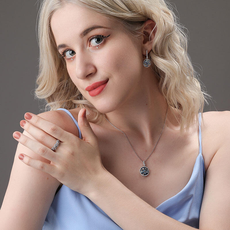 Jeulia "Pure Night" 星月夜 デザイン ラウンドカット シルバー リング