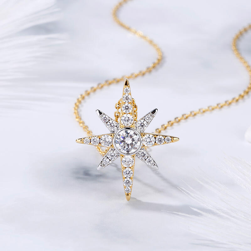 Jeulia Two Tone Star Sterling Silver Necklace