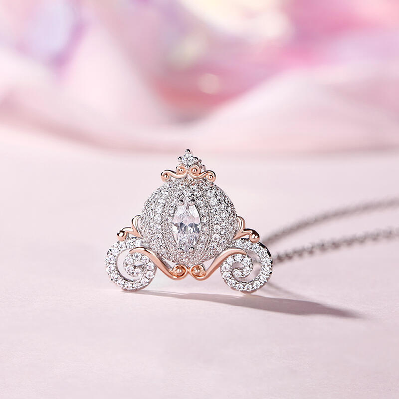 Jeulia "Cinderella's Dream" Pumpkin Carriage Sterling Silver Necklace