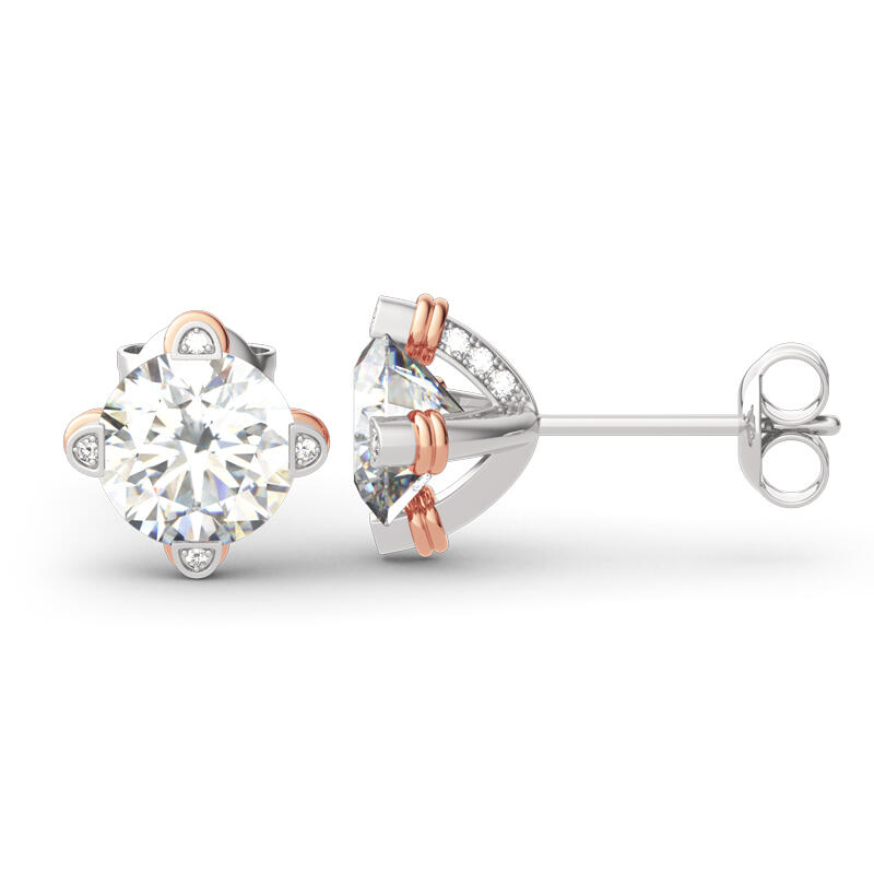 Jeulia Pendientes de plata de ley 925 personalizados de corte redondo bicolor