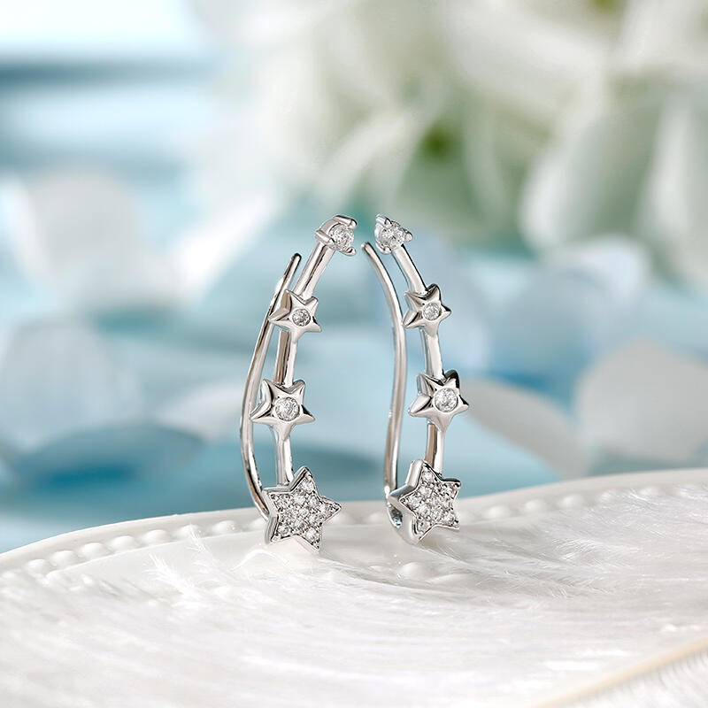 جوليا أقراط المتسلقة الفضة الإسترليني مع نجوم