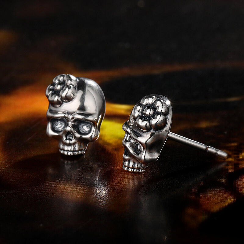 Jeulia "Cherry Blossoms" Skull Sterling Silver Earrings