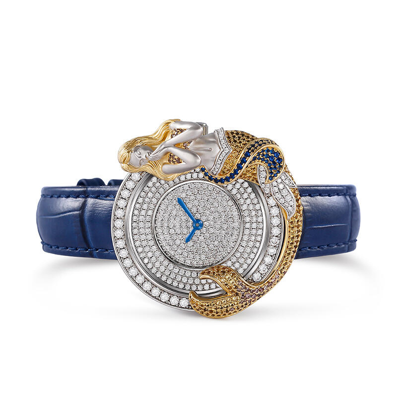 Jeulia "Sea Nymph" Mermaid Design Quartz Blue Leather Women's Watch