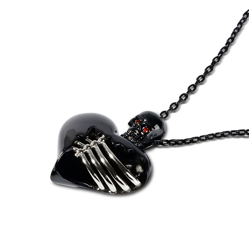 Jeulia "Broken Heart" Skull Sterling Silver Necklace