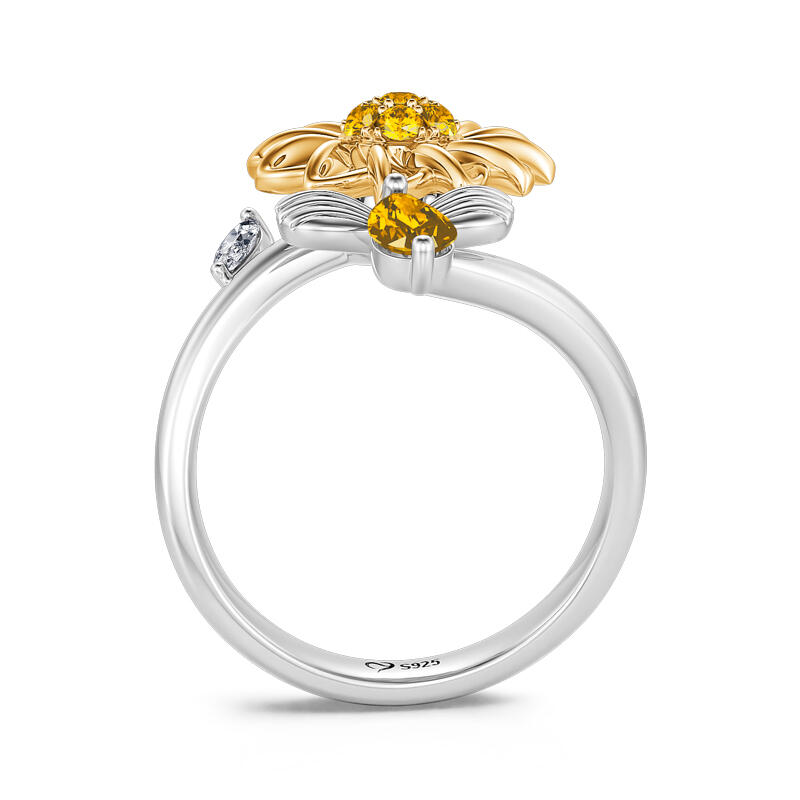 Jeulia "Rhythm of Life" Bee&Sunflower Sterling Silver Rotating Soothe Ring