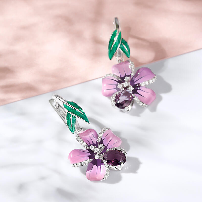 Jeulia Boucles d'oreilles Pendants "La fraîcheur du printemps" Fleur Émail Argent sterling