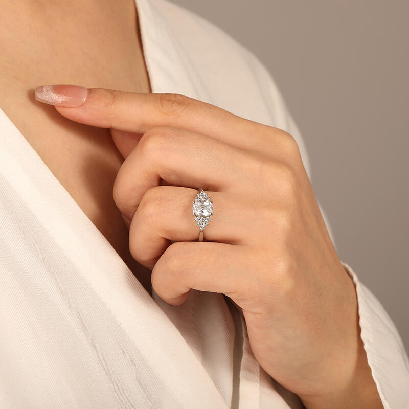 "Promise of Romance" Elongated Cushion Cluster Side Stone Engagement Ring