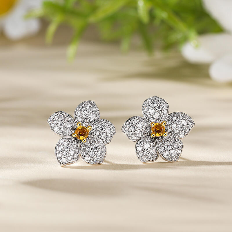 Jeulia Almond Blossoms Design Round Cut Sterling Silver Earrings
