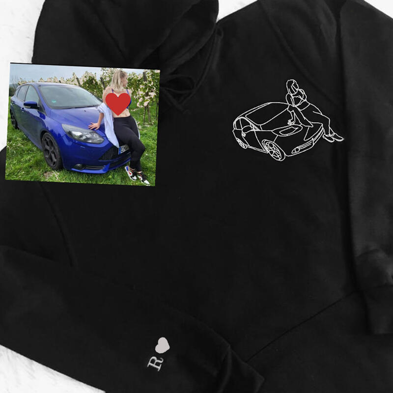 Sudadera con capucha personalizada bordada con diseño de dibujo lineal de coche para amigo