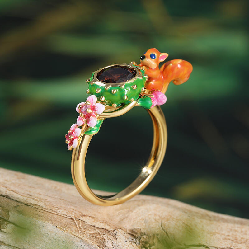 Jeulia リス フラワー 栗鼠 花デザイン エナメル シルバー リング