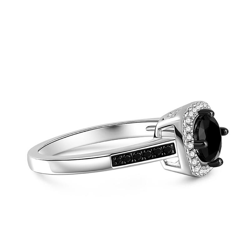 Jeulia Anillo de Plata de Ley con Halo de Dos Tonos y Corte Redondo